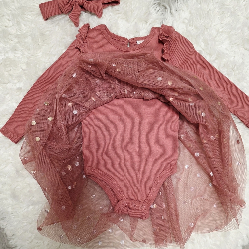 New Madison Layne Baby Girl Tulle Dress & Headband Set - Mauve/Gold - 24M - Picture 3 of 5
